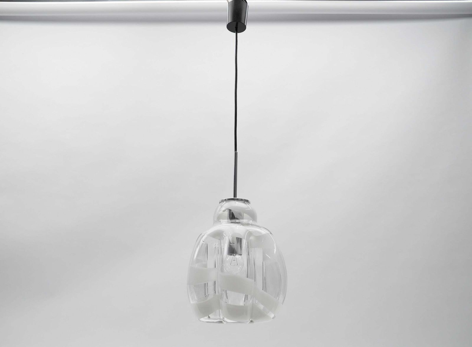 Mid Century Modern Chrome & Murano Glass Pendant Lamp By Doria, 1960s Germany photo furniture