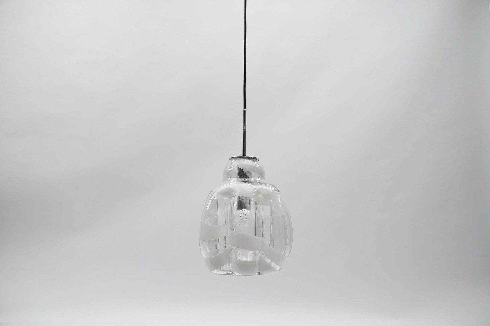 Mid Century Modern Chrome & Murano Glass Pendant Lamp By Doria, 1960s Germany photo for sale