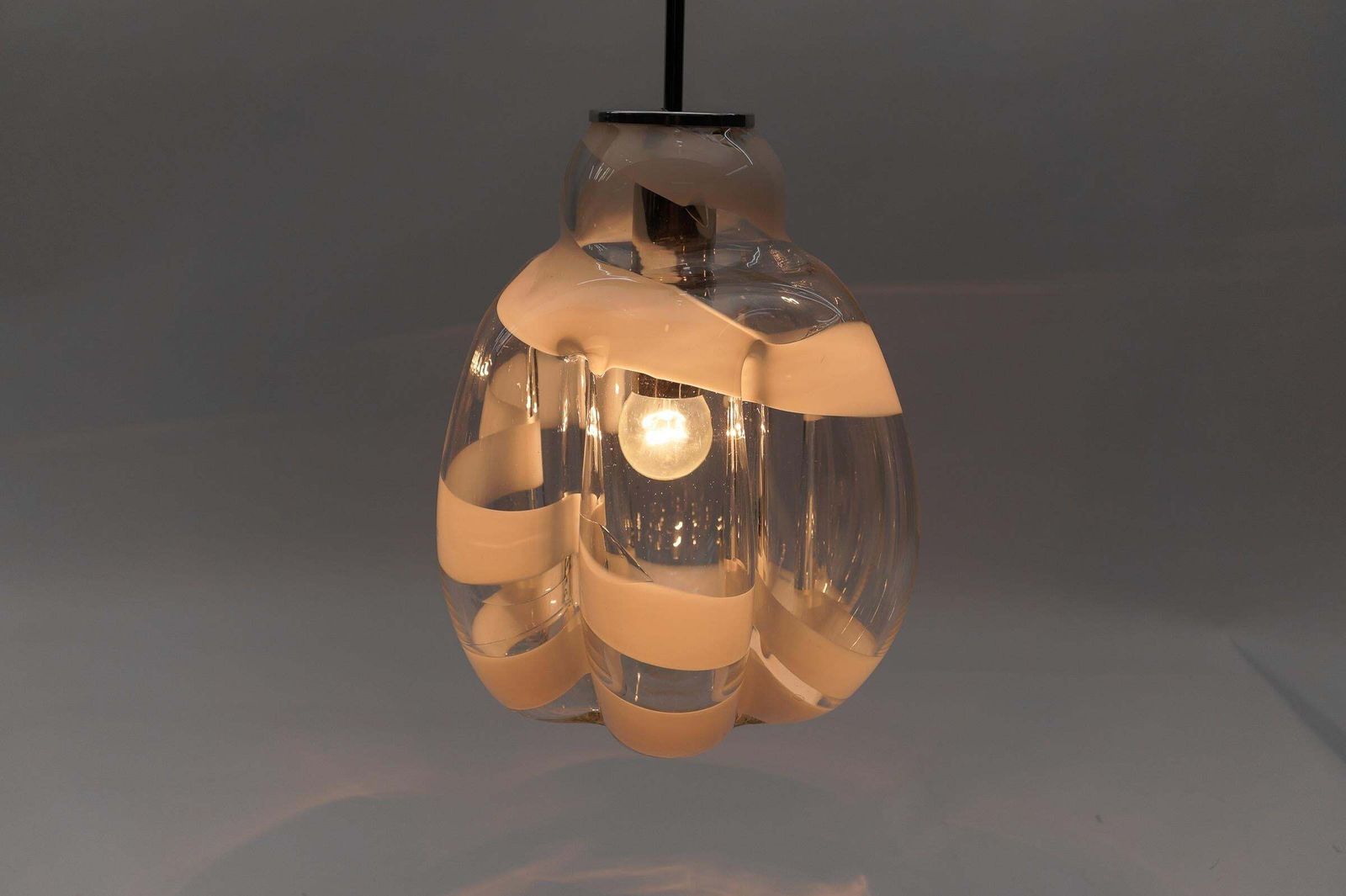 photo for sale Mid Century Modern Chrome & Murano Glass Pendant Lamp By Doria, 1960s Germany