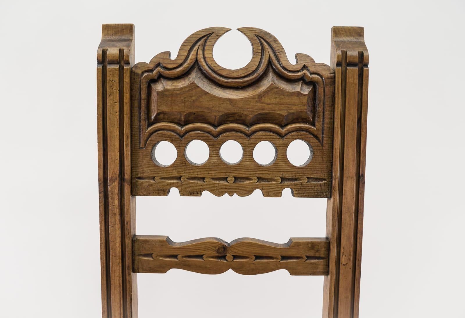 Great Hand Carved Wooden High Back Chair With Sea Grass Seat From Spain, 1960s photo buy