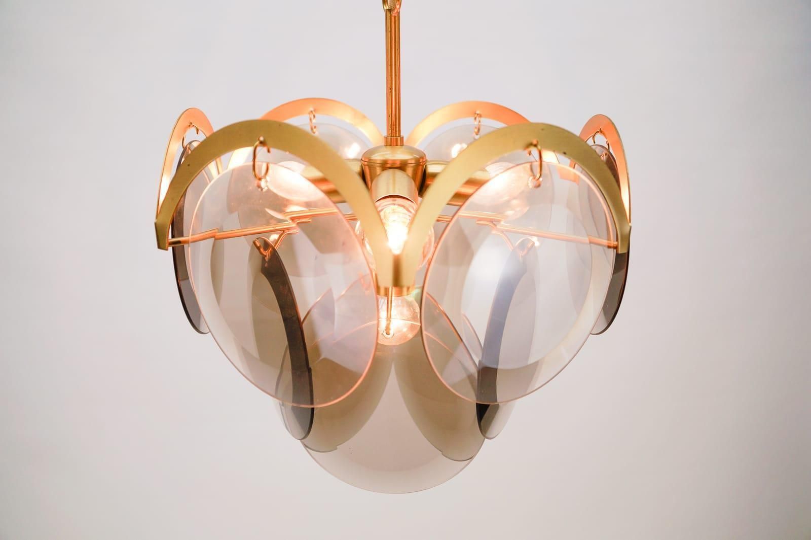 Very Elegant & Delicate Hanging Lamp With Smoked Glass Panes, 1960s Italy photo Lighting