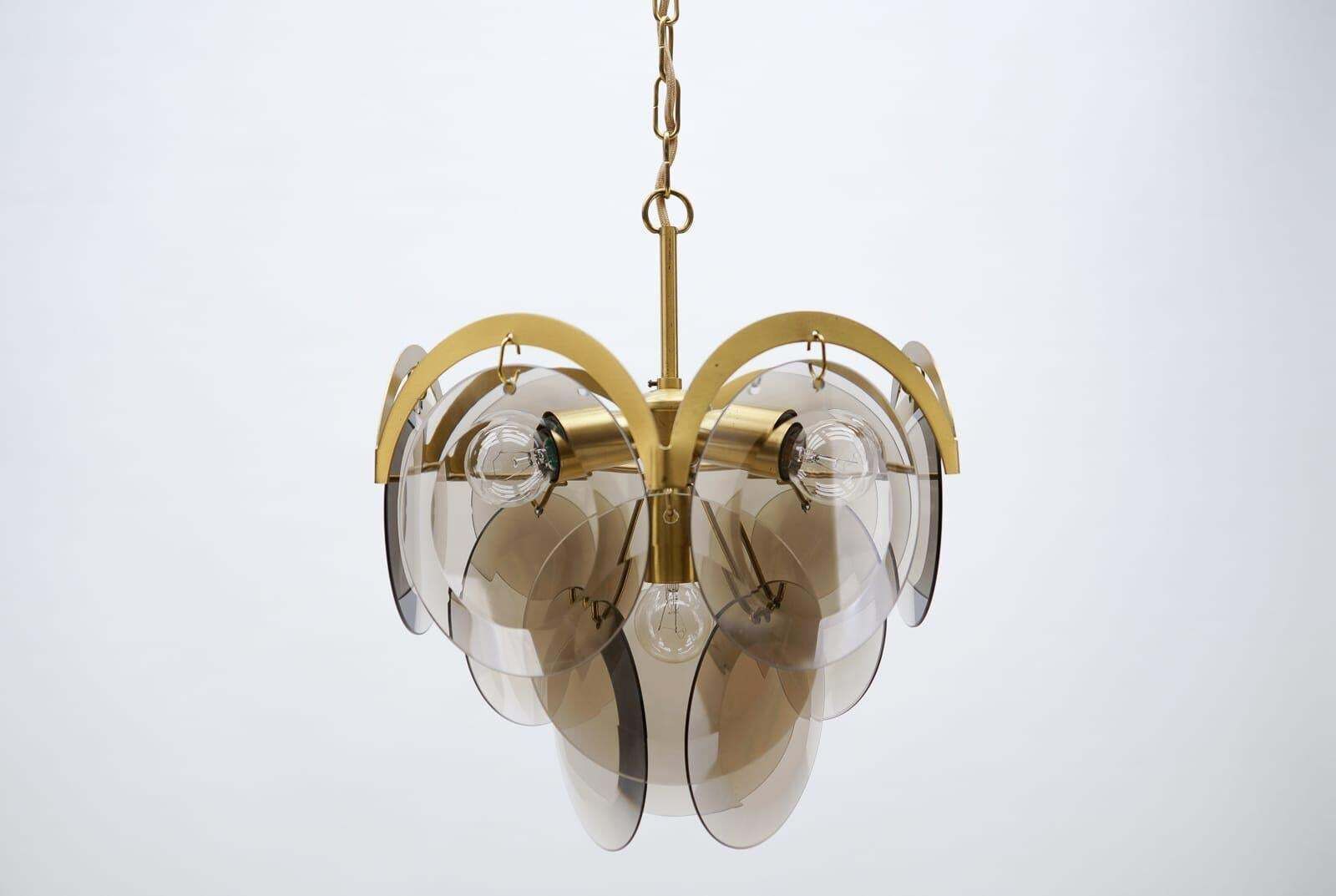 Very Elegant & Delicate Hanging Lamp With Smoked Glass Panes, 1960s Italy photo 1062.0