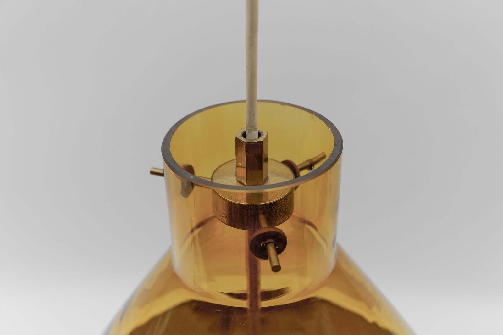 photo furniture Huge J.T. Kalmar Yellow Tinted Glass Pendant Lamp With Leather, Austria 1970s