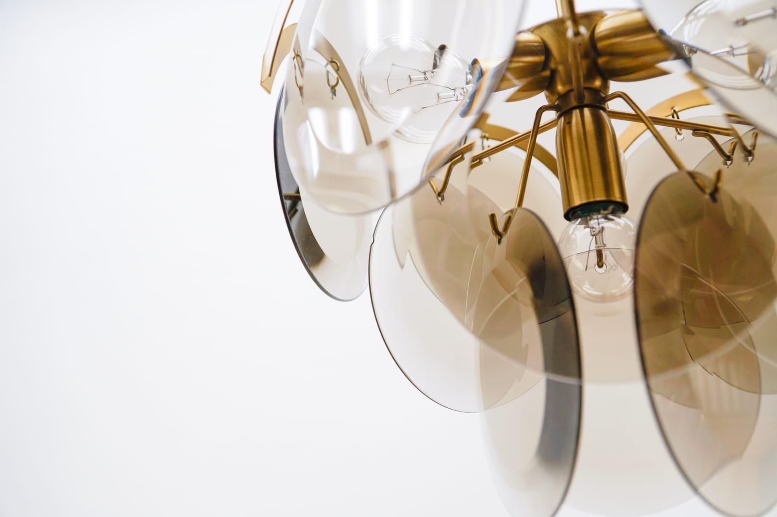 Very Elegant & Delicate Hanging Lamp With Smoked Glass Panes, 1960s Italy photo vintage