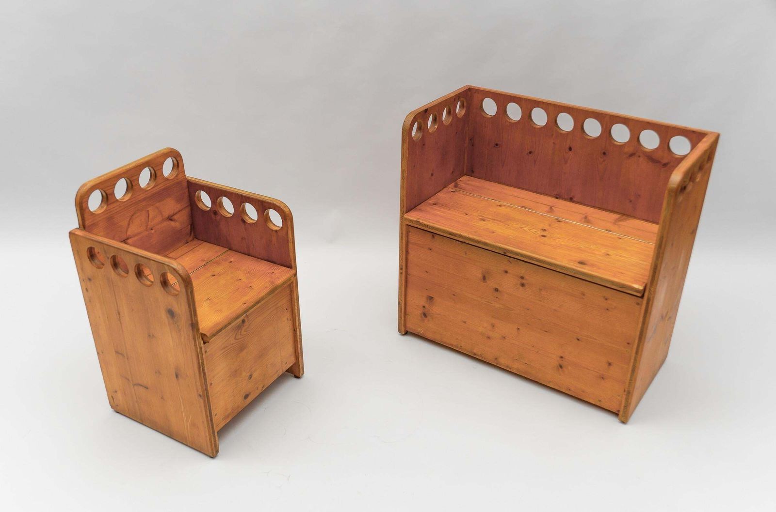 Awesome And Rare Scandinavian Pine Wood Childs Set   Chair And Bench, 1960s photo Furniture