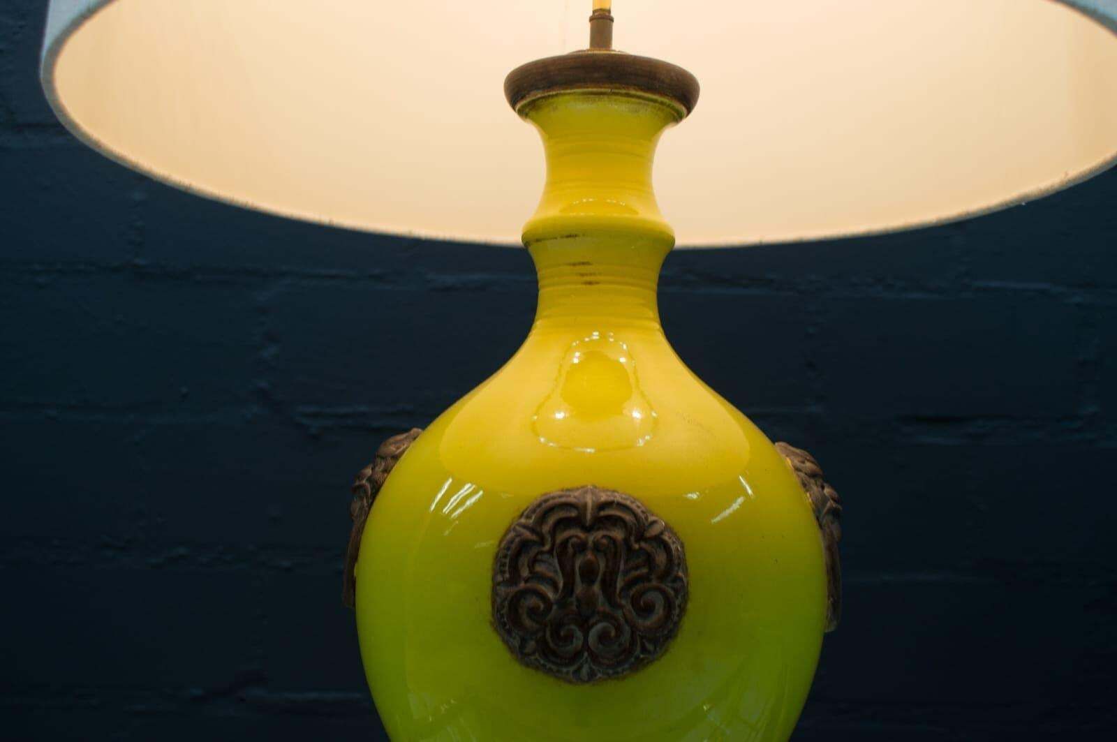photo furniture Oatmeal And Yellow Gilt Glazed Ceramic Table Lamp By Ugo Zaccagnini, Italy 1960s