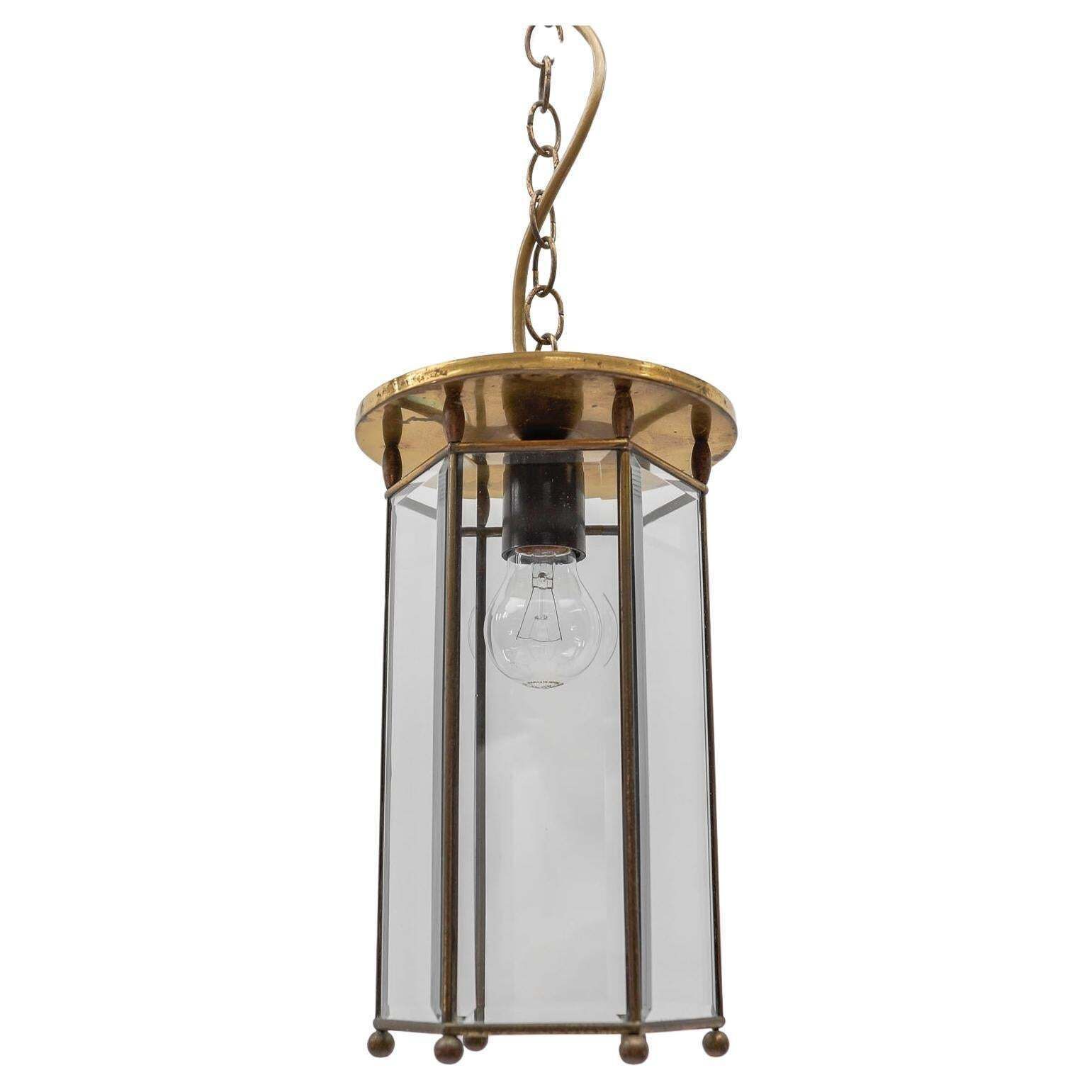 Lovely Adolf Loos Lobmeyr Light Cut Glass And Brass, Austria 1930s