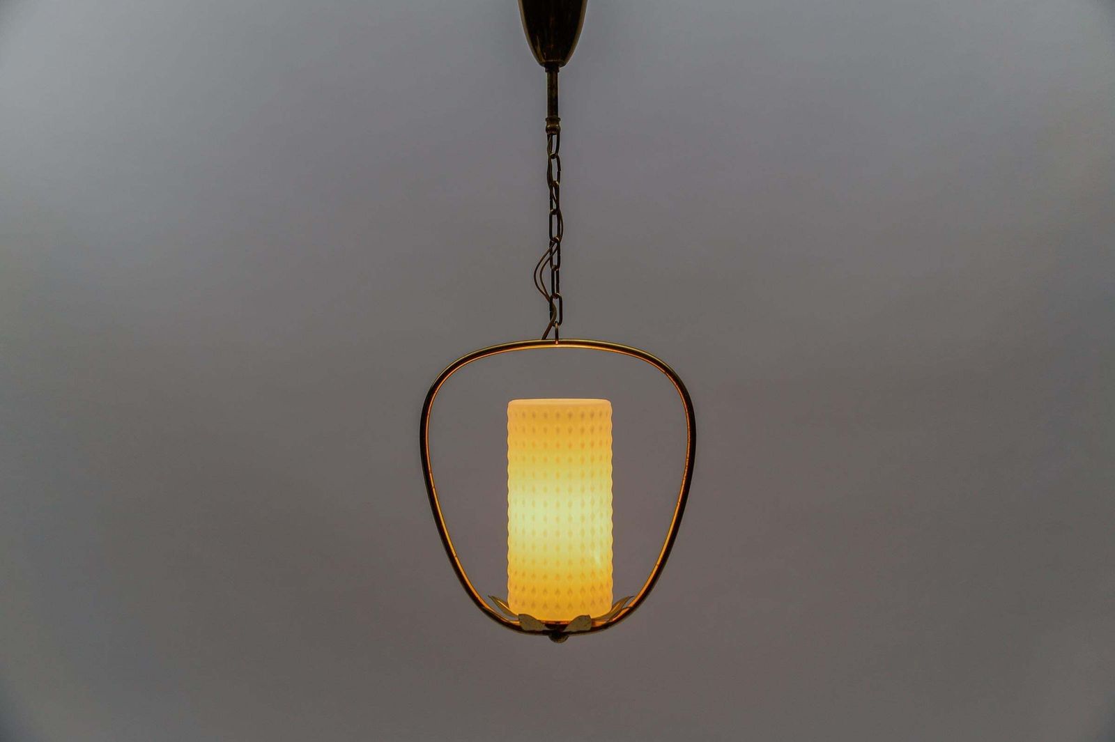 1. Of 2 Mid Century Modern Brass & Bubble Opal Glass Pendant Lamp, 1960s Austria photo for sale