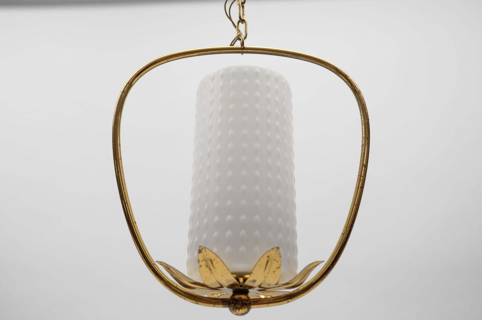 1. Of 2 Mid Century Modern Brass & Bubble Opal Glass Pendant Lamp, 1960s Austria photo 1232.0