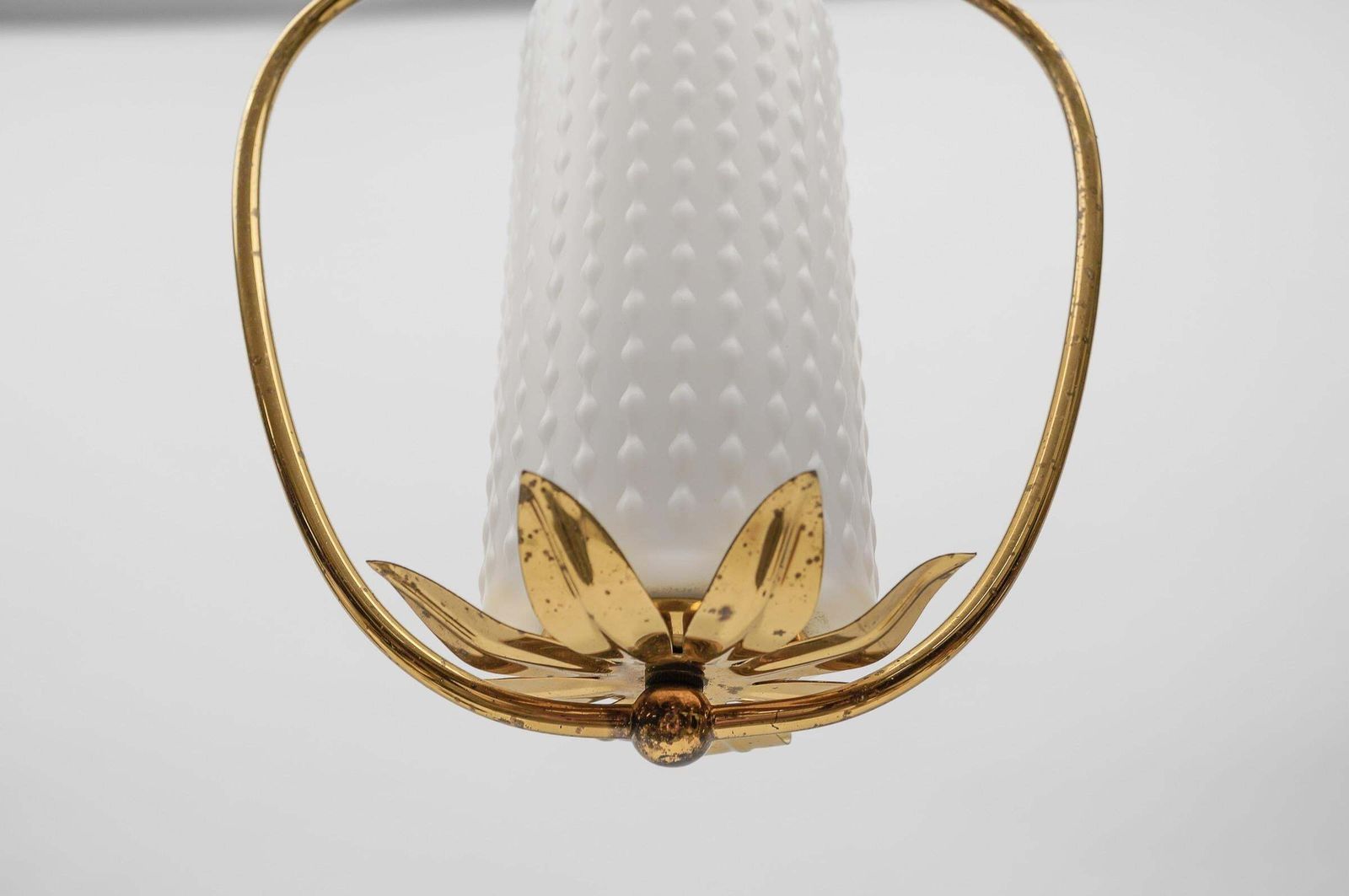 1. Of 2 Mid Century Modern Brass & Bubble Opal Glass Pendant Lamp, 1960s Austria photo vintage