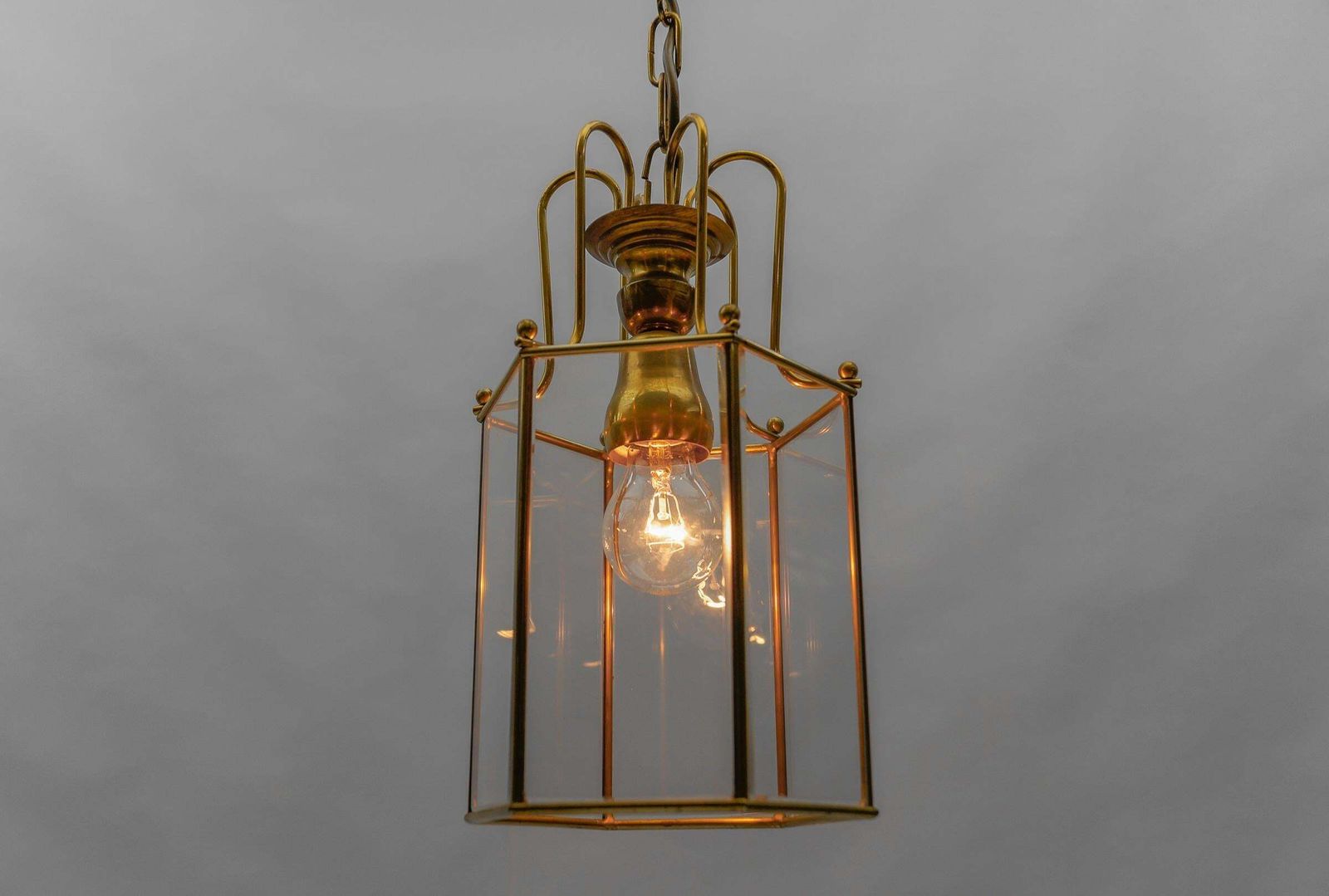 Art Deco Cut Glass Pendant Lamp In Brass, 1940s / 1950s photo 807.0