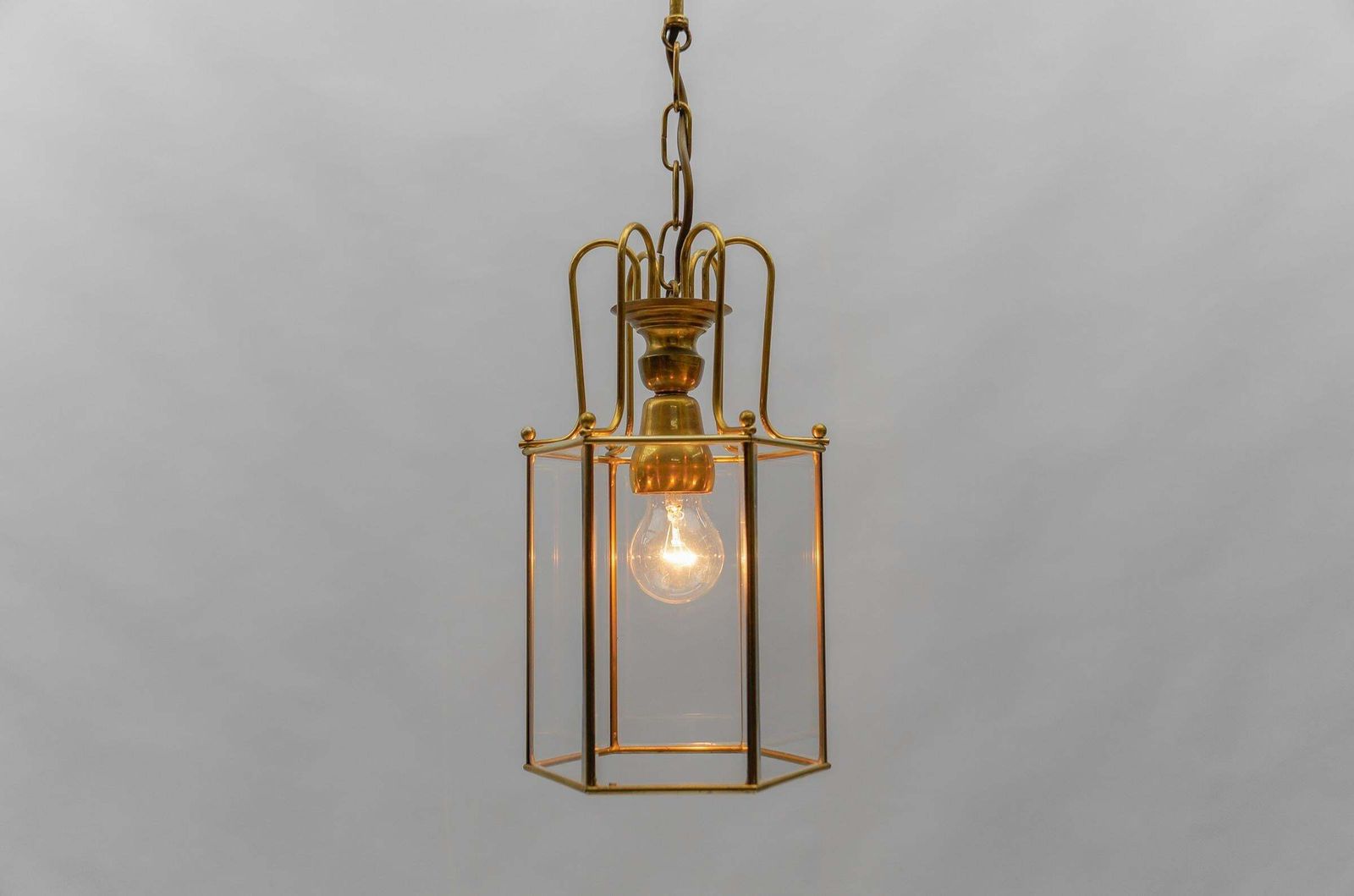 Art Deco Cut Glass Pendant Lamp In Brass, 1940s / 1950s photo vinterior