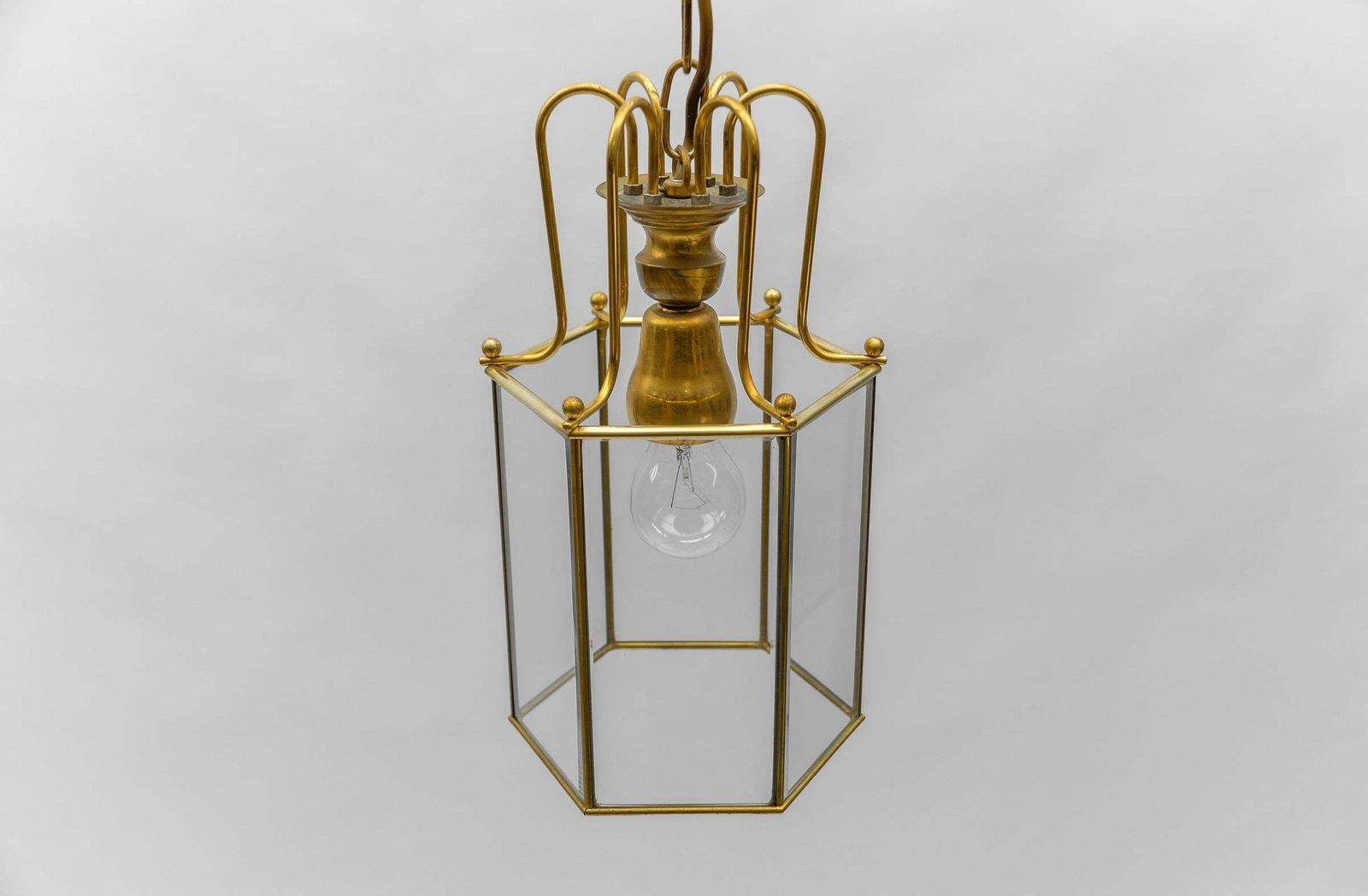 Art Deco Cut Glass Pendant Lamp In Brass, 1940s / 1950s photo buy