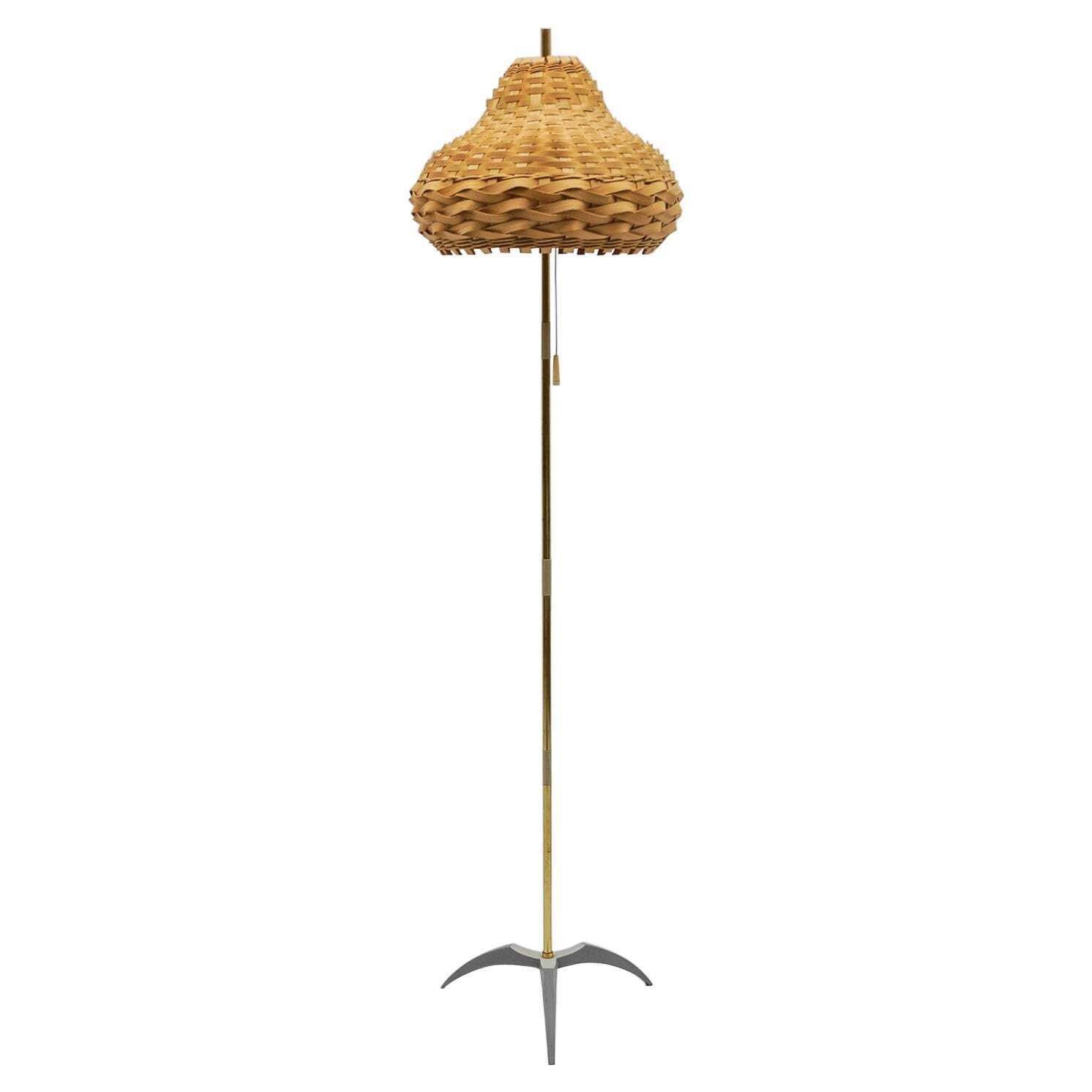 Mid Century Modern Tripod Brass Floor Lamp, 1950s Italy