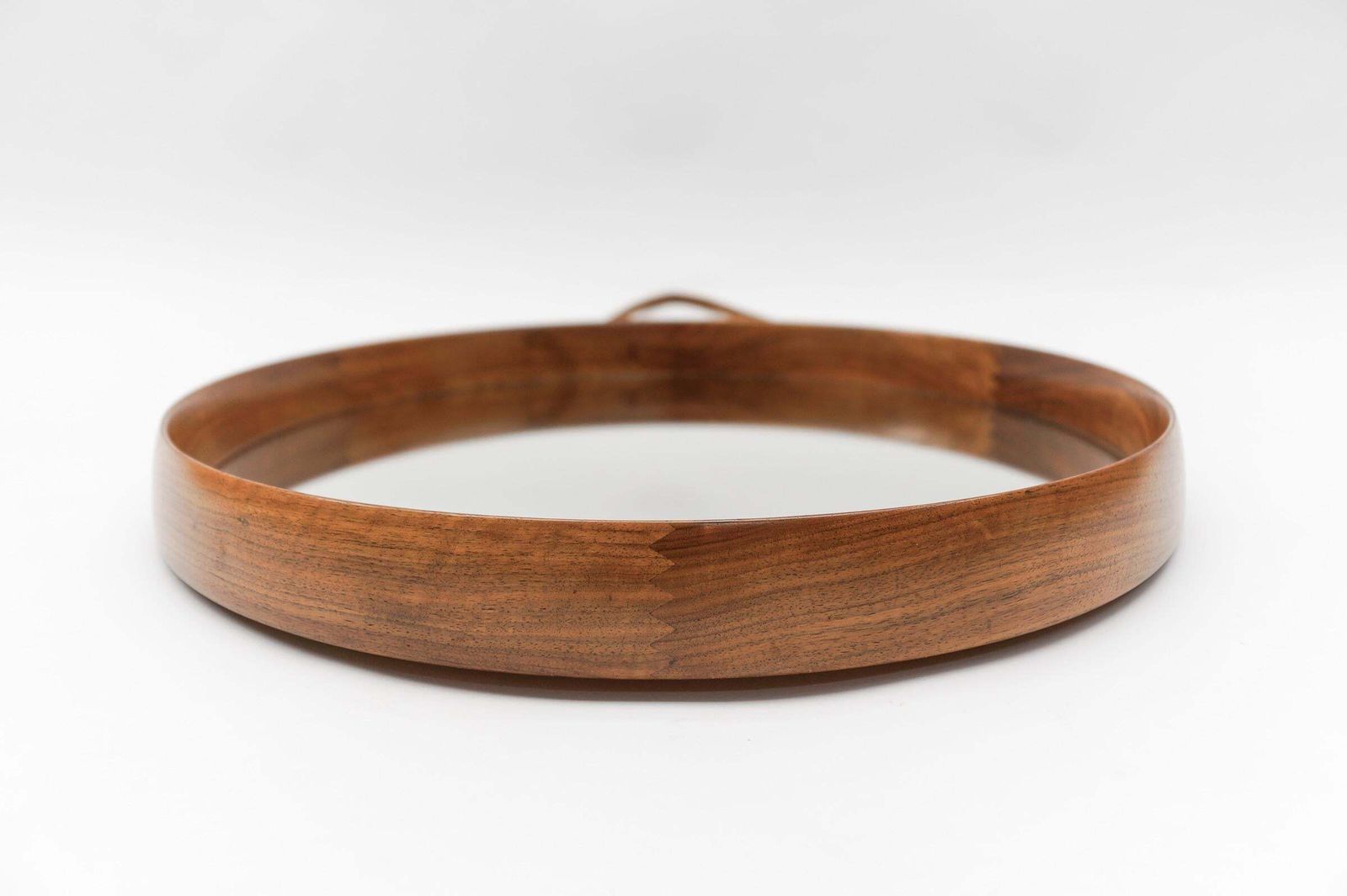 Lovely Round Wall Mirror In Teak And Leather, Sweden 1960s photo 807.0