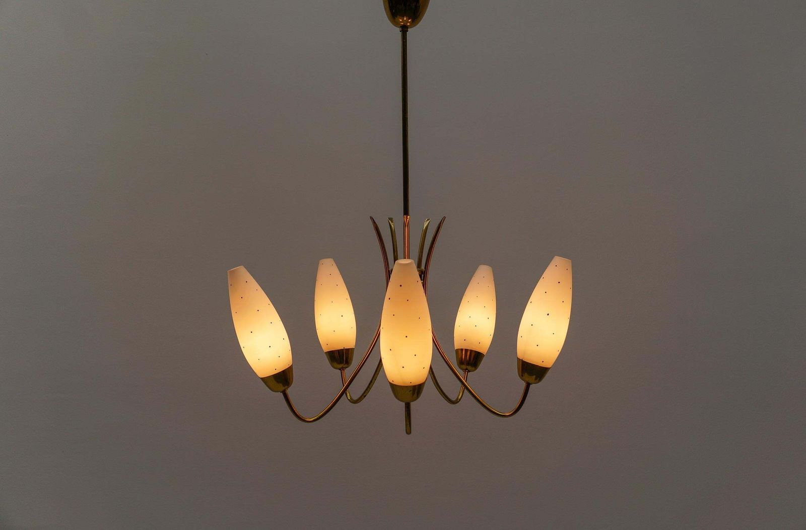 Awesome Brass Spider Lamp With Dotted Glass Shades, 1950s Italy photo Lighting