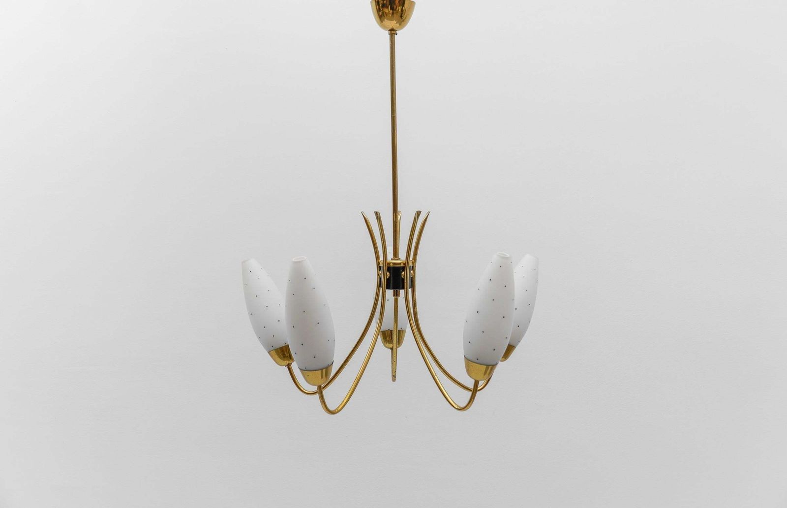 Awesome Brass Spider Lamp With Dotted Glass Shades, 1950s Italy photo buy