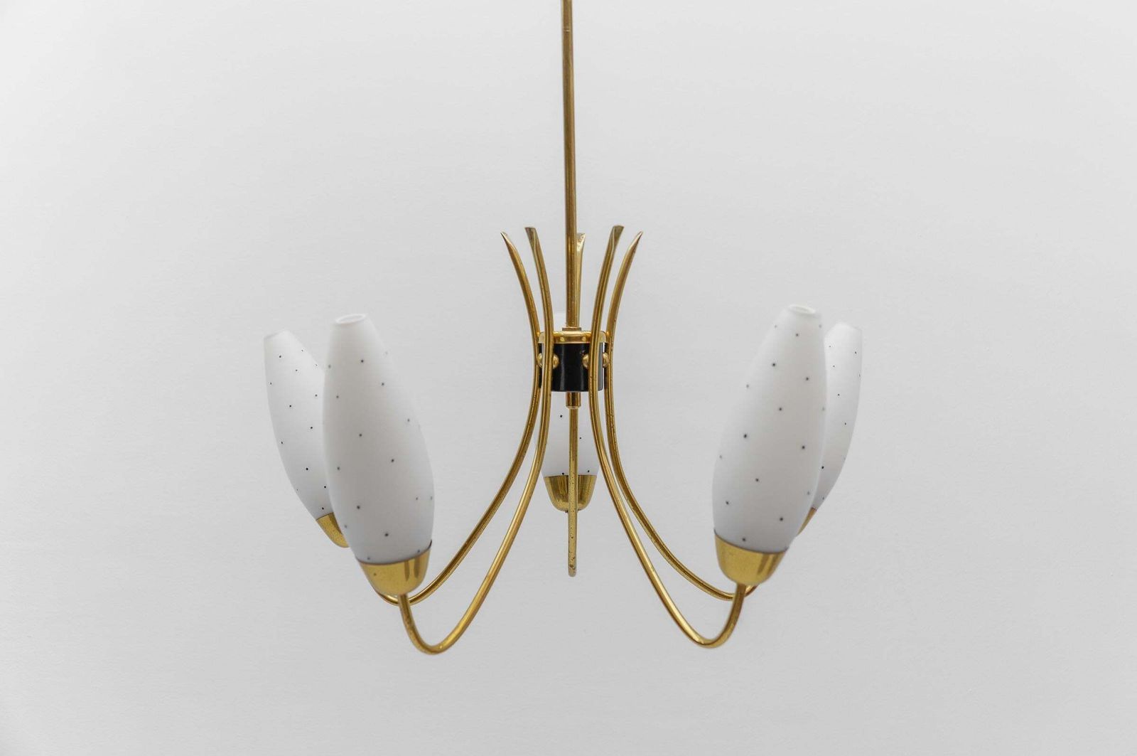 Awesome Brass Spider Lamp With Dotted Glass Shades, 1950s Italy photo vintage