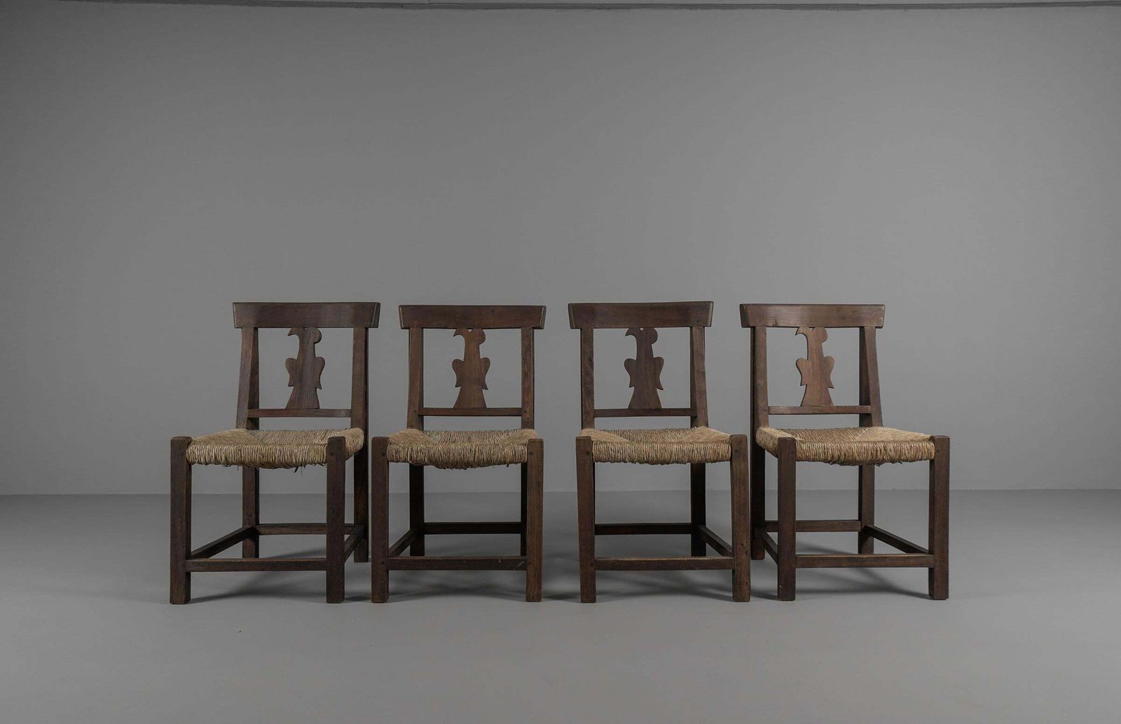 Set Of 4 French Provincial Wood & Seagrass Chairs, 1960s Mid Century Modern photo furniture