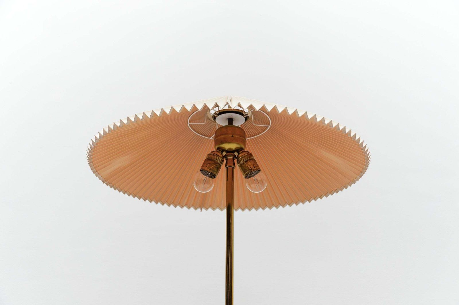 photo for sale Mid Century Modern Tripod Brass And Folding Shade Floor Lamp In Japanese Style