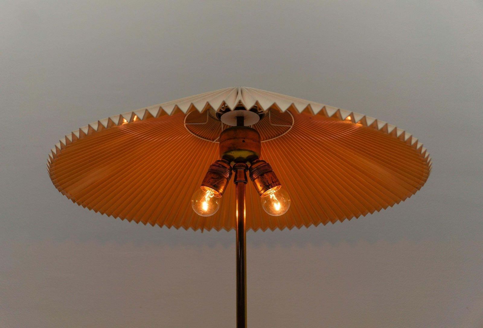 Lighting Mid Century Modern Tripod Brass And Folding Shade Floor Lamp In Japanese Style photo