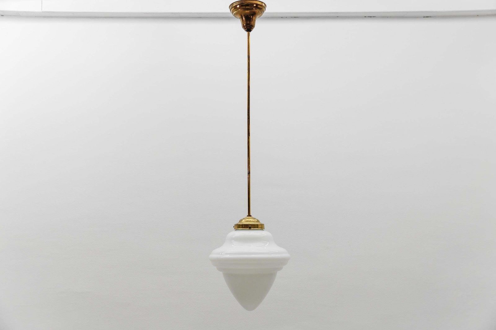 Extremely Rare Art Deco Stepped Milk Glass And Brass Lamp, 1930s, Germany photo furniture