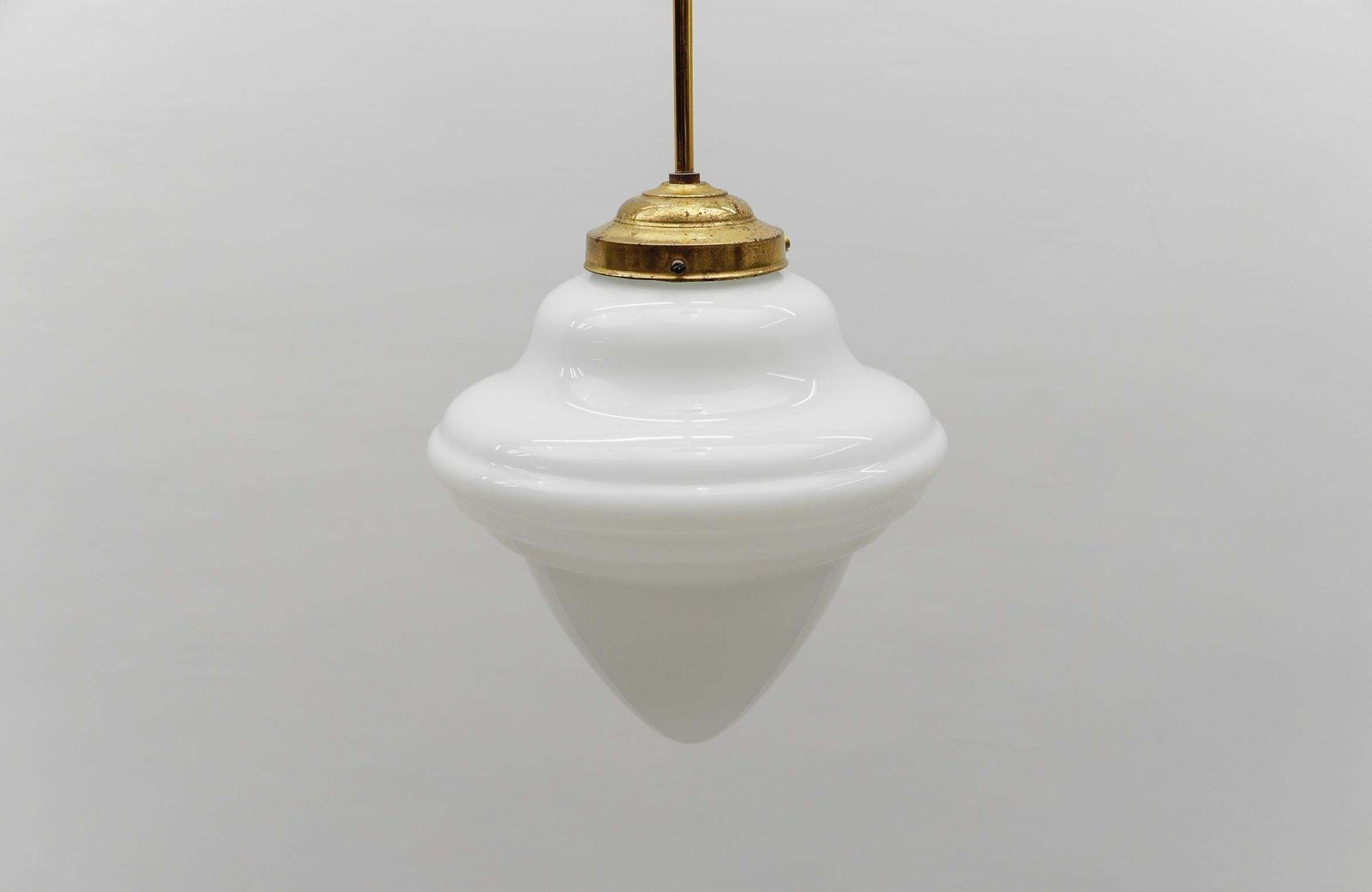 1274.0 Extremely Rare Art Deco Stepped Milk Glass And Brass Lamp, 1930s, Germany photo