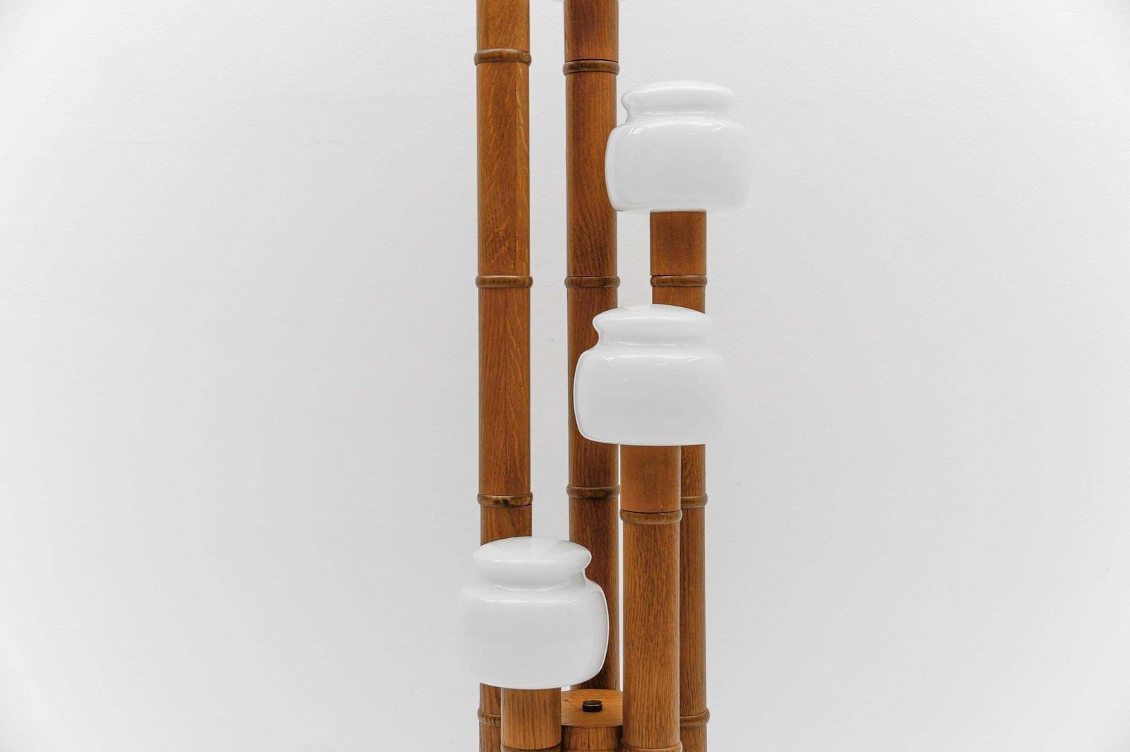 Rare Mid Century Modern Bamboo Floor Lamp With Five Opal Glass Shades, 1960s photo vintage