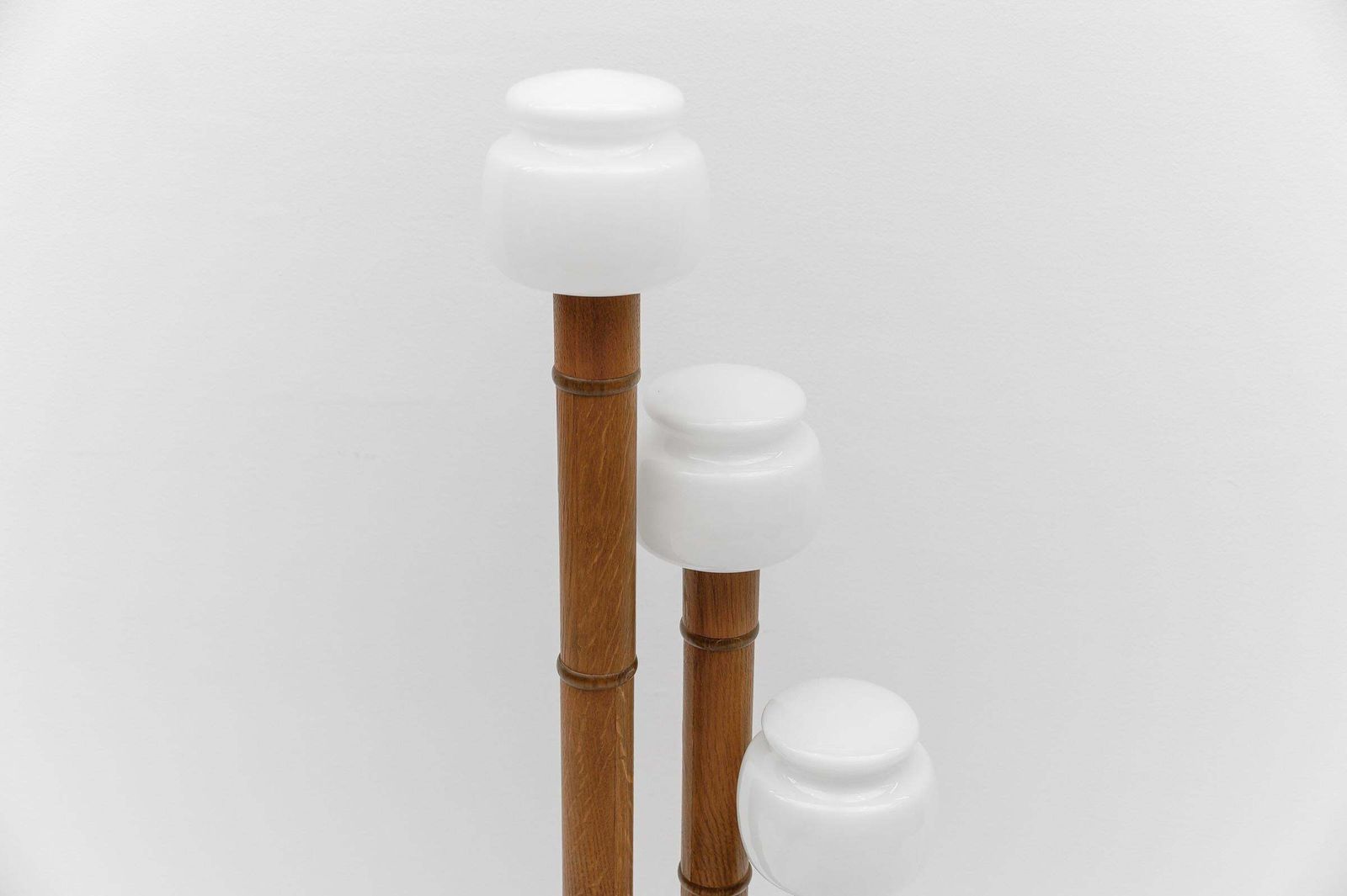 photo furniture Rare Mid Century Modern Bamboo Floor Lamp With Five Opal Glass Shades, 1960s