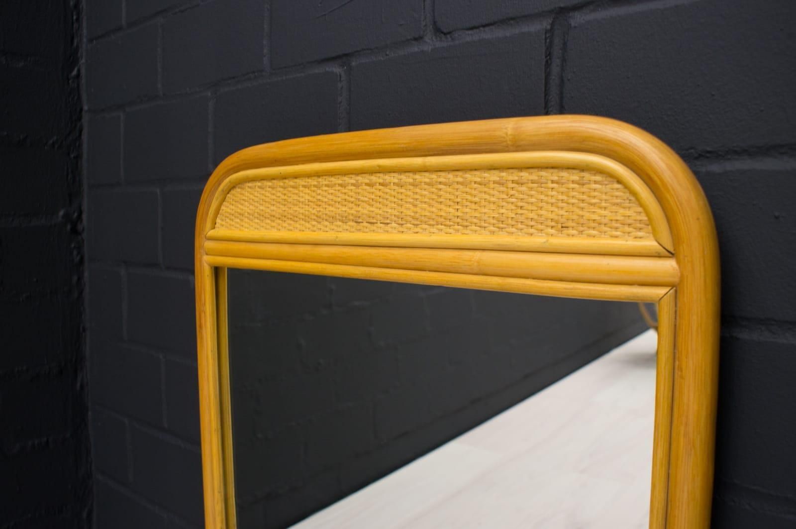 Bathroom Bamboo And Rattan Wall Mirror With Three Drawers, 1960s Italy photo vinterior