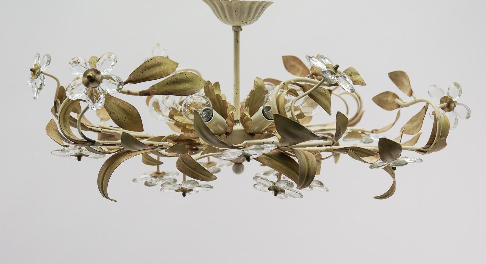 Italian Crystal Glass And Metal Florentine Ceiling Lamp By Banci Firenze, 1960s photo furniture