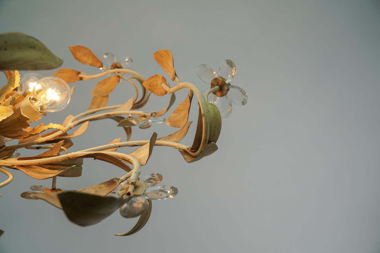 Italian Crystal Glass And Metal Florentine Ceiling Lamp By Banci Firenze, 1960s photo vinterior