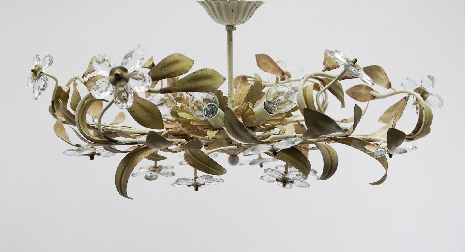 Italian Crystal Glass And Metal Florentine Ceiling Lamp By Banci Firenze, 1960s photo vintage