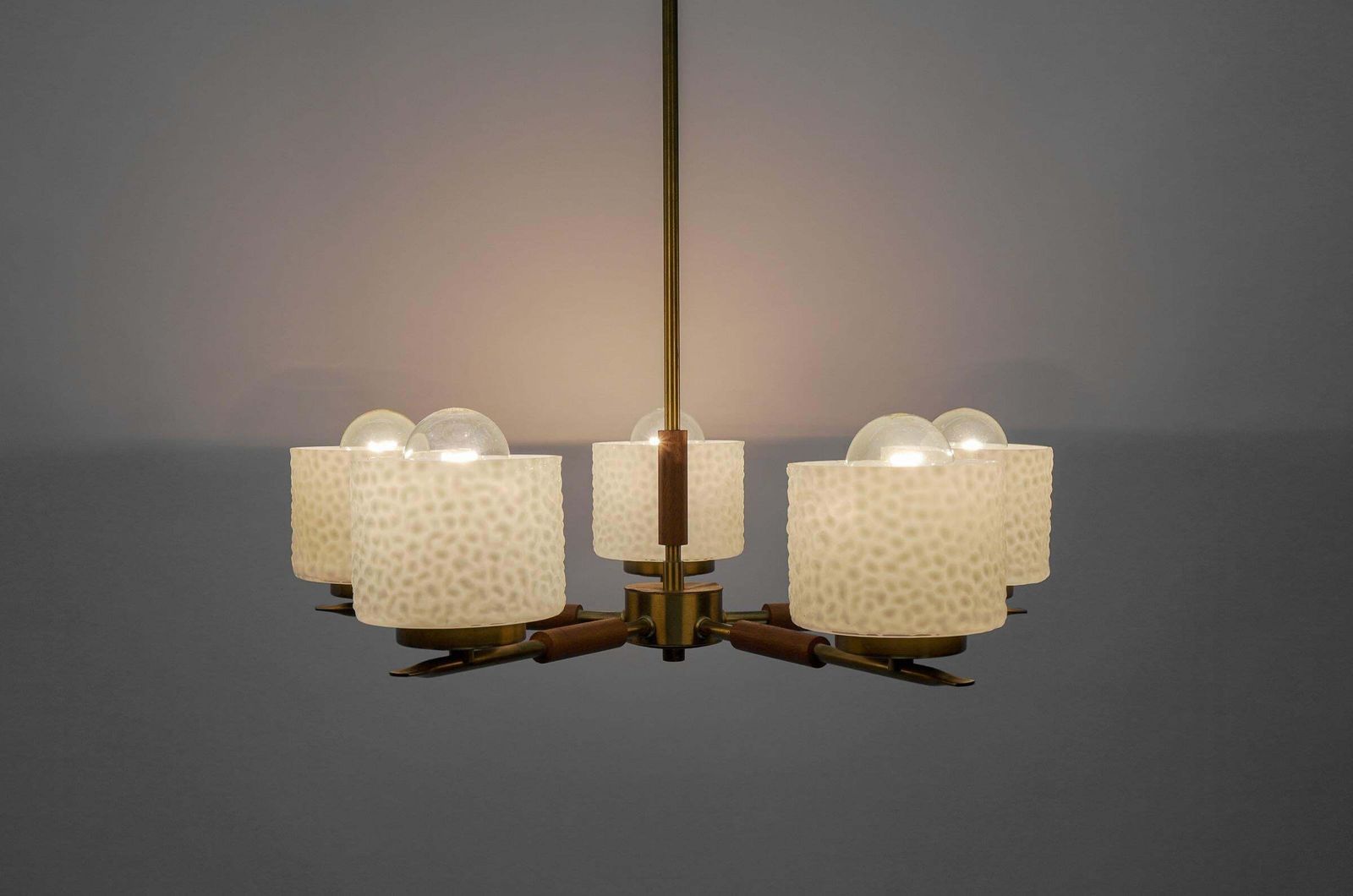 Rare Swedish Brass Lamp With White Glass Shades, 1960s photo vintage