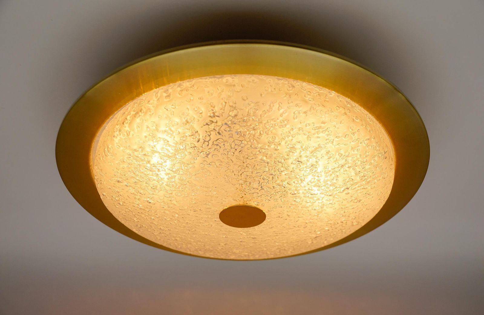 Huge And Elegant Frosted Ice Glass Flush Mount Light Or Wall Lamp, 1960s Germany photo for sale