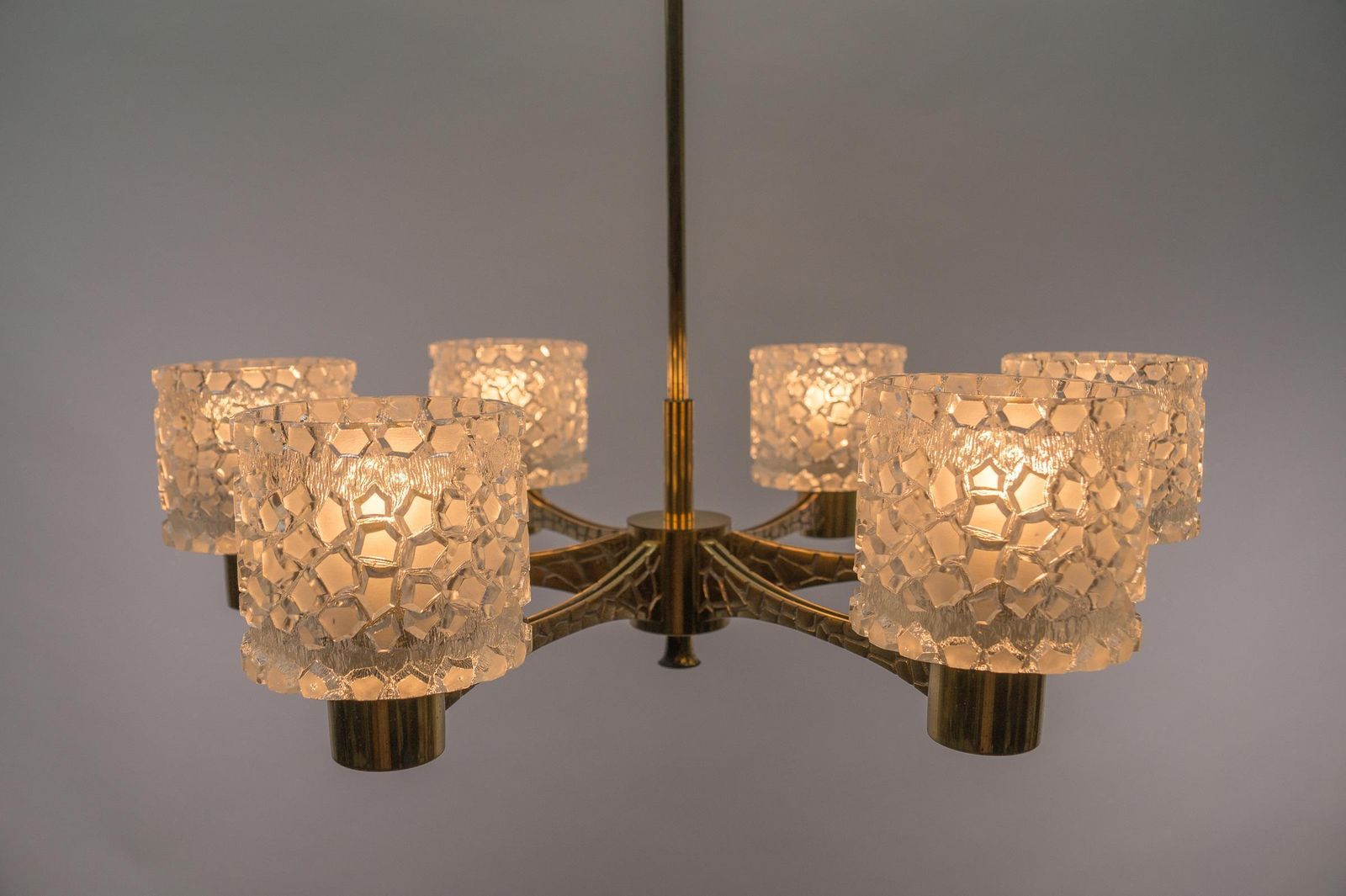 Massive Brass And Crystal Glass Mid Century Modern 6 Armed Sputnik Lamp, 1950s. photo 1274.0