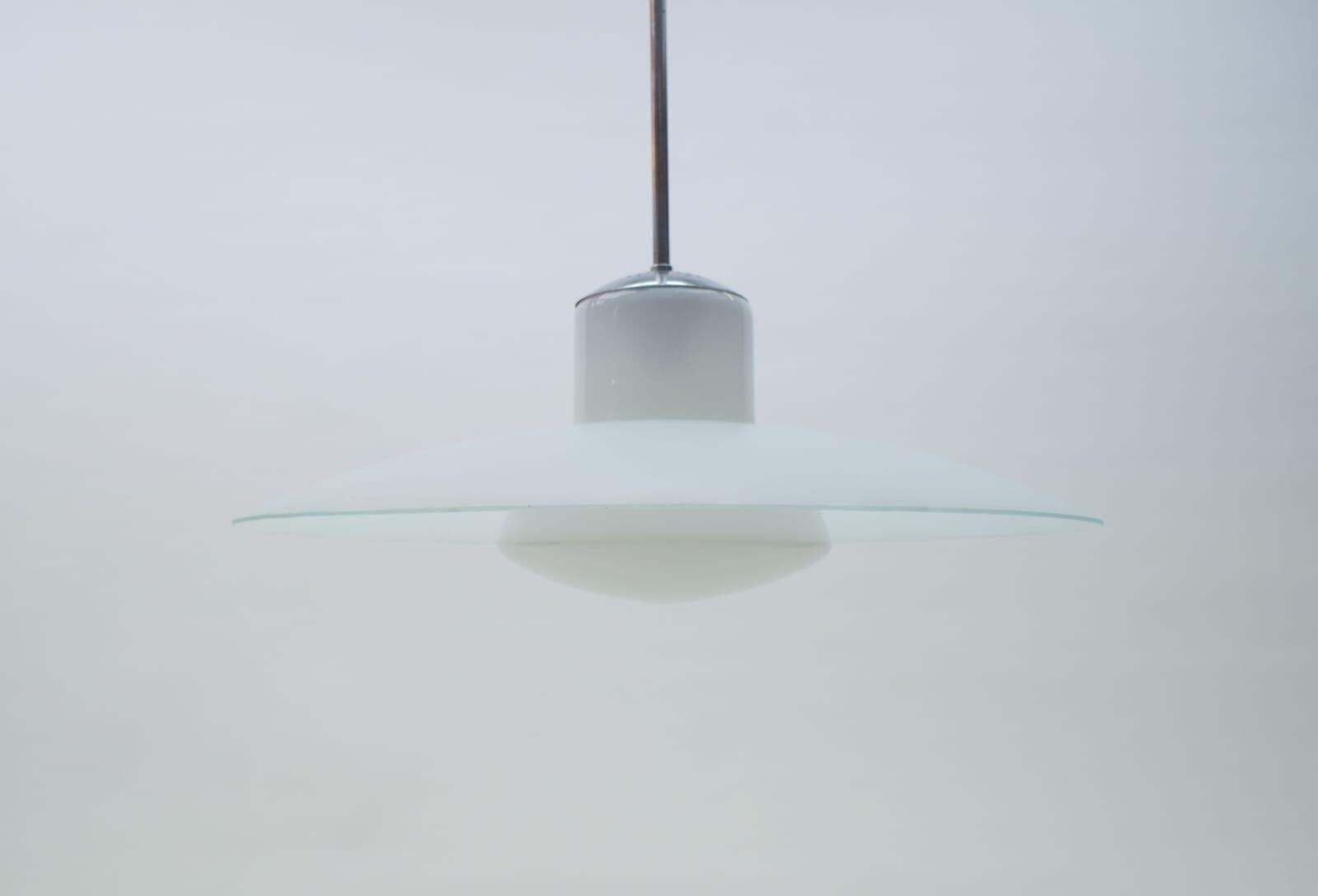 Bauhaus Double Opal And Frosted Glass Shade Ceiling Lamp From Doria, 1940s photo furniture