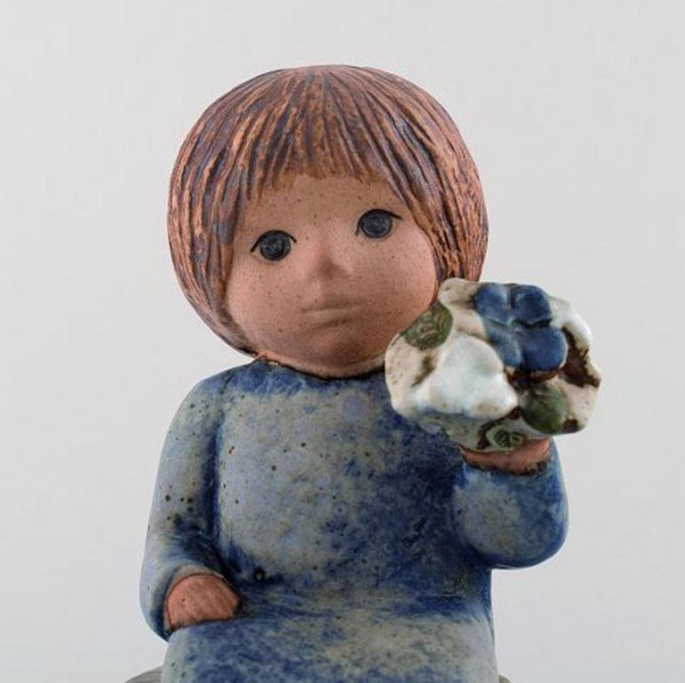 Lisa Larson For Gustavsberg, Rare Stoneware Figure, Girl With Flowers photo 622.0