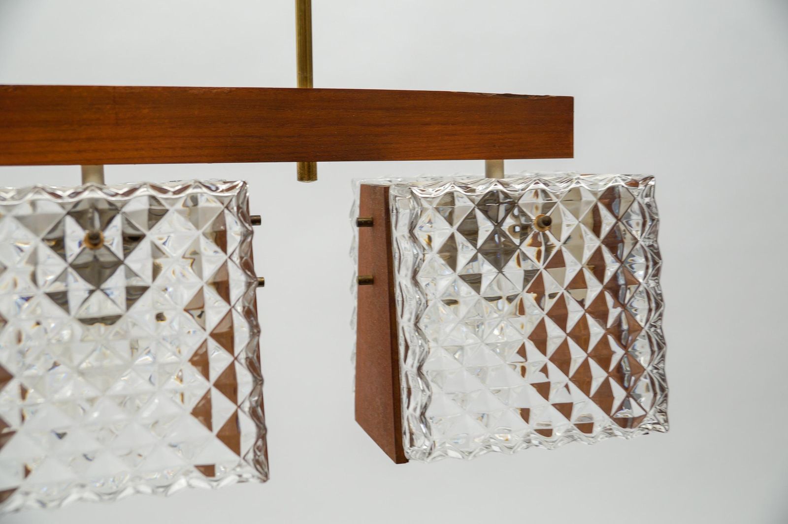 Scandinavian Ceiling Lamp Made In Teak, Crystal Glass And Brass, 1960s, 1960s photo vinterior