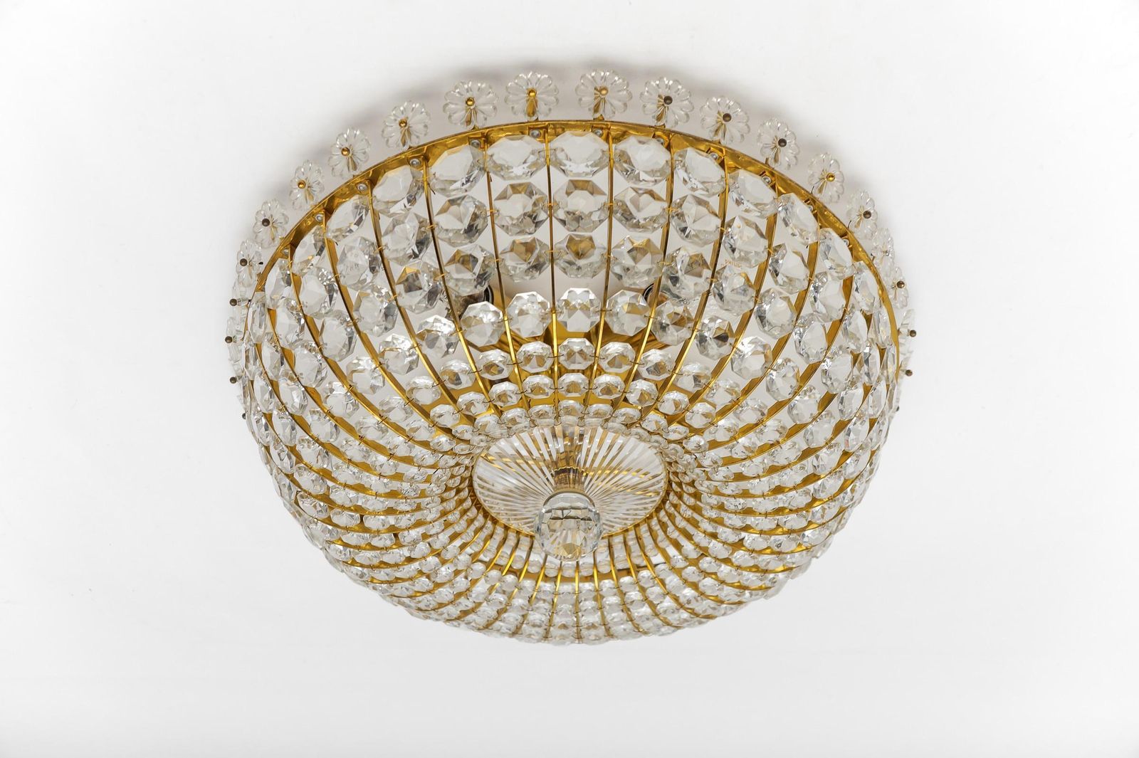 Ceiling Lamp With Glass Stones And Flowers Brass Frame Vereinigte Werkstätten photo Lighting