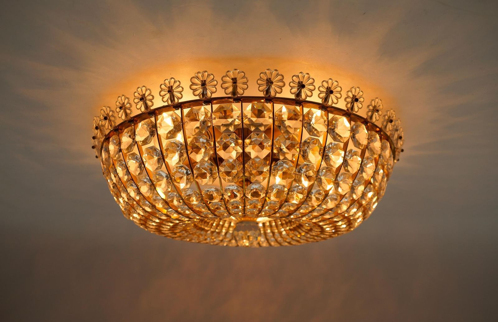 Ceiling Lamp With Glass Stones And Flowers Brass Frame Vereinigte Werkstätten photo buy