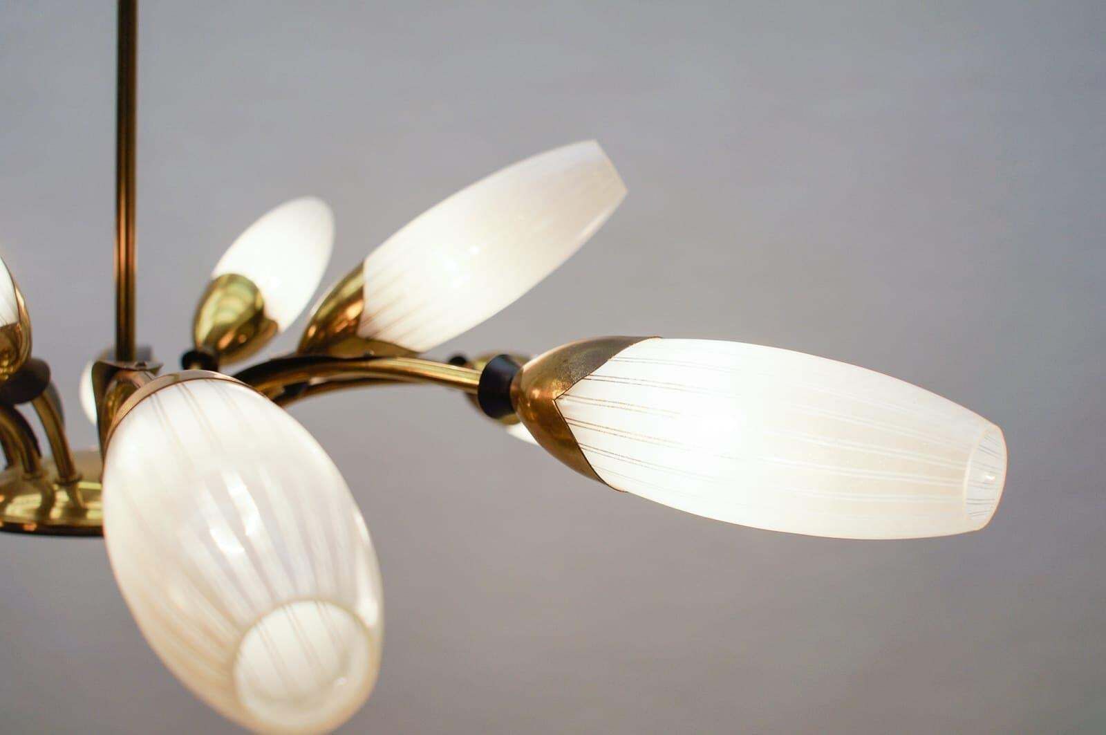 Lighting Mid Century Italian Brass And Glass 12 Arm Sputnik Ceiling Lamp, 1950s photo