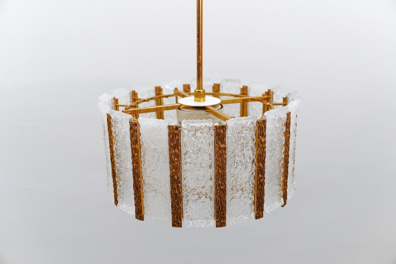 photo furniture Elegant Ice Glass And Bronze Chendelier By J.T. Kamlar Franken Kg, 1960s Austria