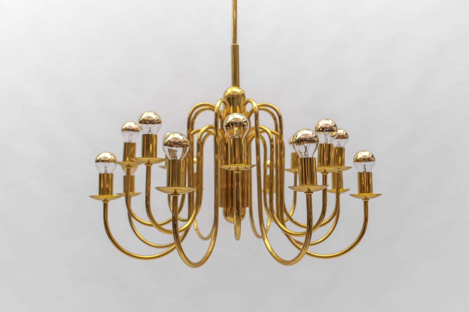 Lovely Elegant Mid Century Modern Brass Chandelier Lamp, Italy 1970s photo Lighting