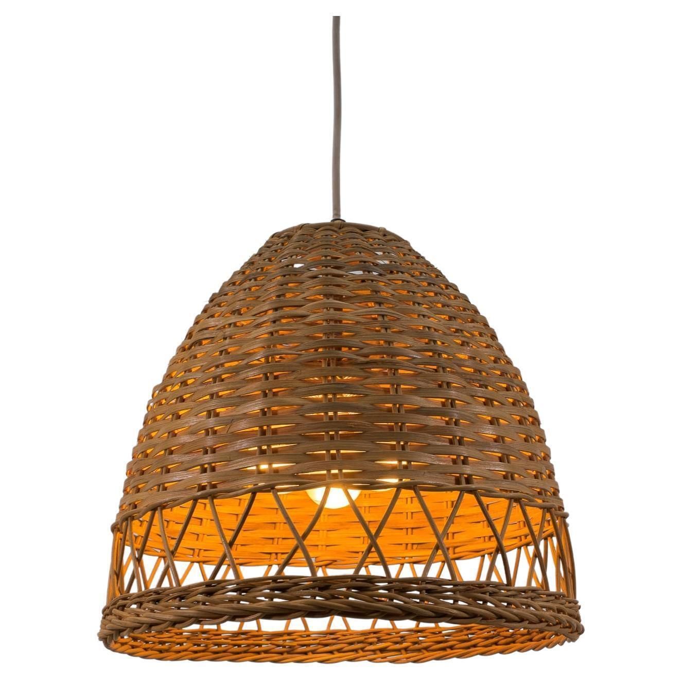 Lovely Mid Century Modern Wicker Pendant Lamp, 1960s Italy