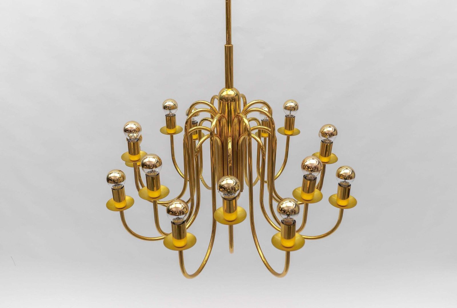 Lighting Lovely Elegant Mid Century Modern Brass Chandelier Lamp, Italy 1970s photo