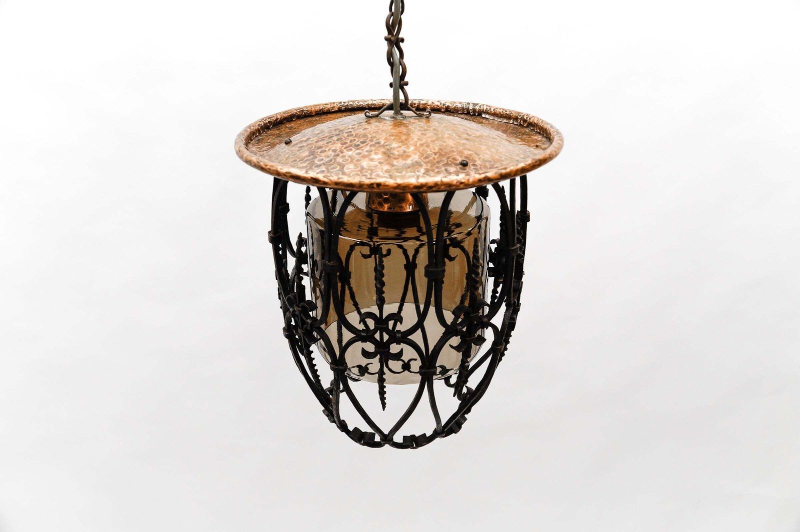Mid Century Modern Ceiling Lamp Made In Iron, Copper And Glass, 1950s photo Lighting