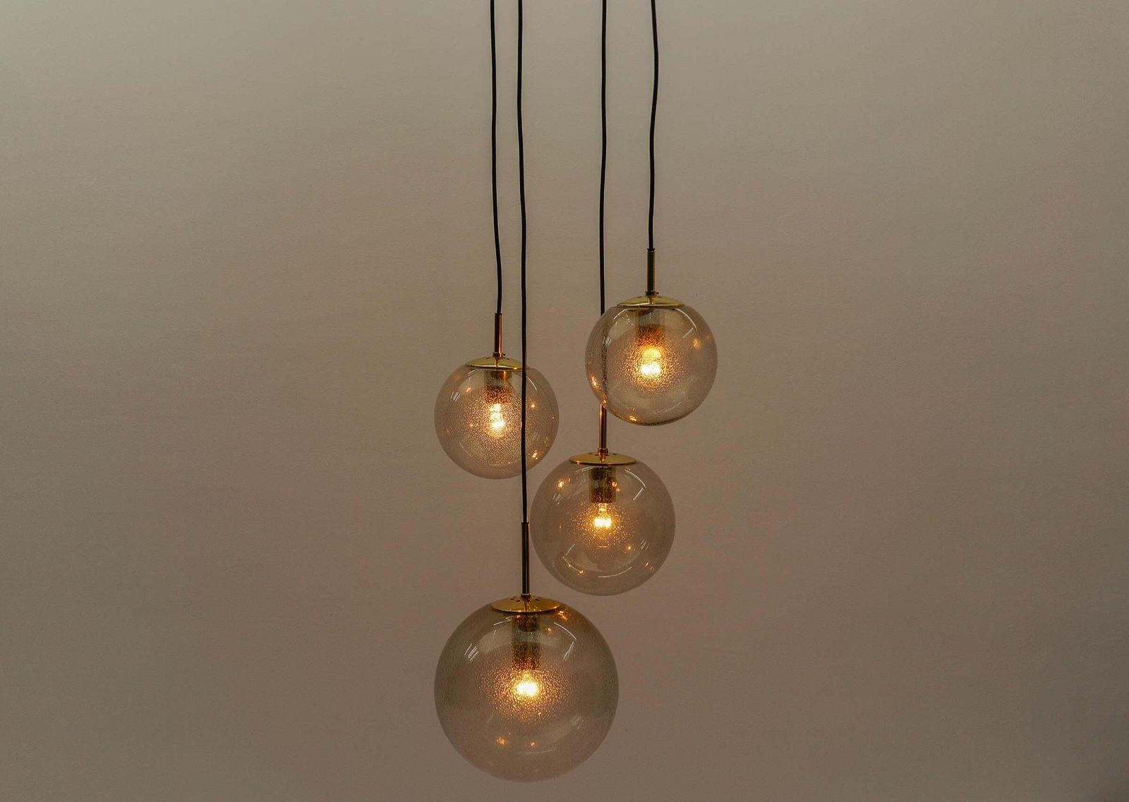 Cascade Lamp With Four Smoked Hand Blown Spheres From Glashütte Limburg, 1960s photo vinterior