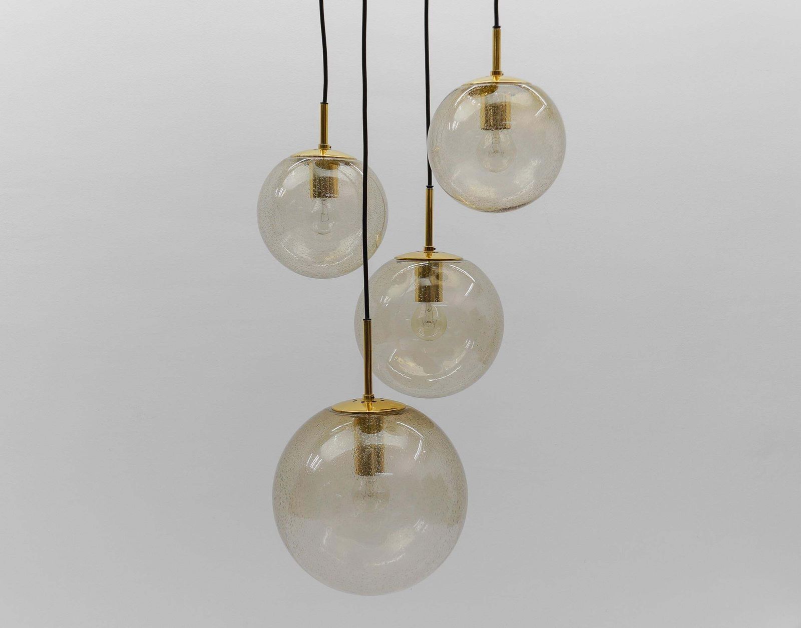 Cascade Lamp With Four Smoked Hand Blown Spheres From Glashütte Limburg, 1960s photo buy