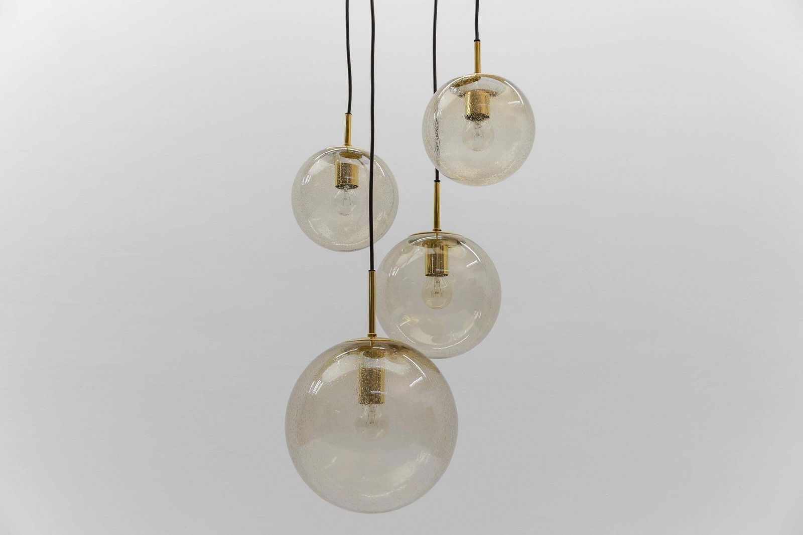 photo for sale Cascade Lamp With Four Smoked Hand Blown Spheres From Glashütte Limburg, 1960s